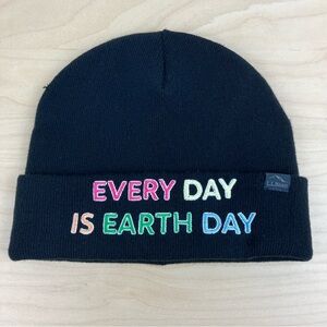 L.L. Bean Winter Beanie Cuff Hat Black Every Day Is Earth Day Embroidered Logo